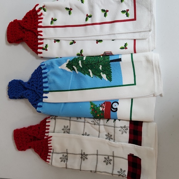 New Christmas Theme 3pc Set Handmade Kitchen Hand Towels Lot # 2 - Picture 2 of 12